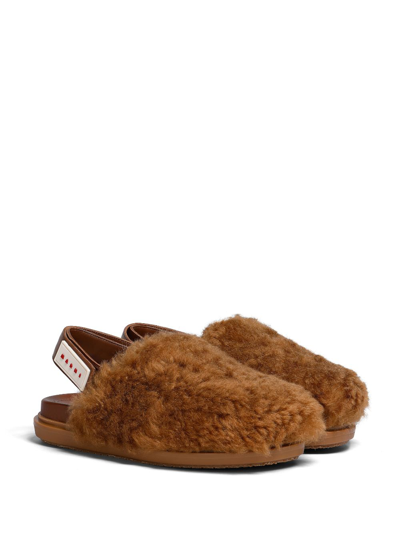 Marni Merino Wool Shearling Fussbett Sabots In Brown