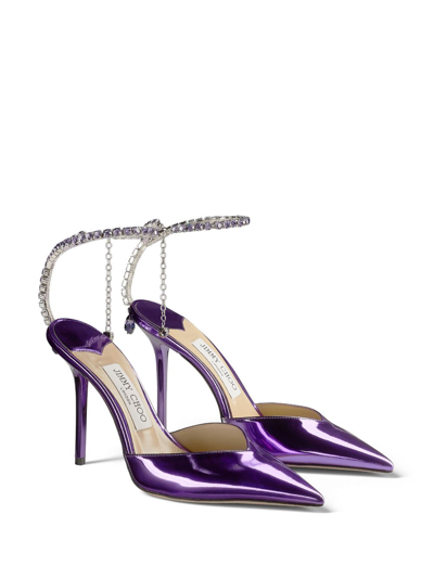 Shop Jimmy Choo Saeda 100mm Crystal-embellished Pumps In Purple