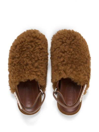 Marni Merino Wool Shearling Fussbett Sabots In Brown