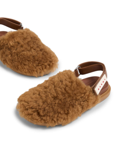 Marni Merino Wool Shearling Fussbett Sabots In Brown