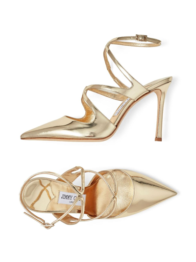 Shop Jimmy Choo Azia 95mm Leather Pumps In Gold