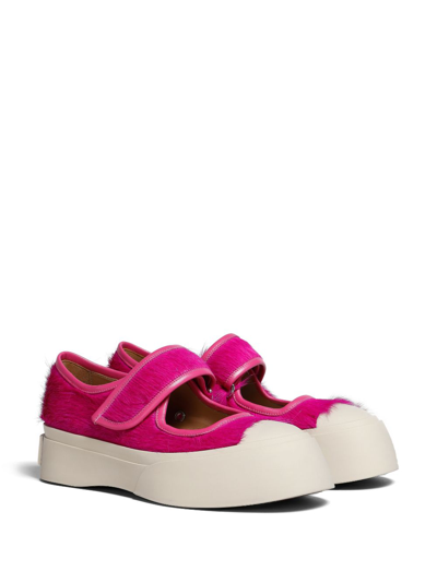 Shop Marni Calf-hair Mary Jane Sneakers In Pink