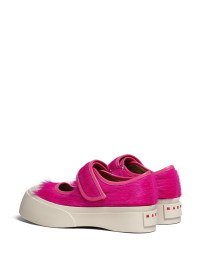 Shop Marni Calf-hair Mary Jane Sneakers In Pink