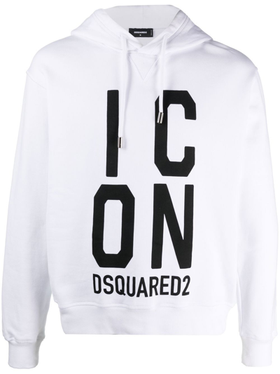 Shop Dsquared2 Icon-print Cotton Hoodie In White