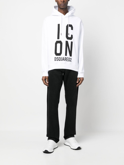 Dsquared2 'icon Squared' Cool Fit Hoodie With Logo Print In White