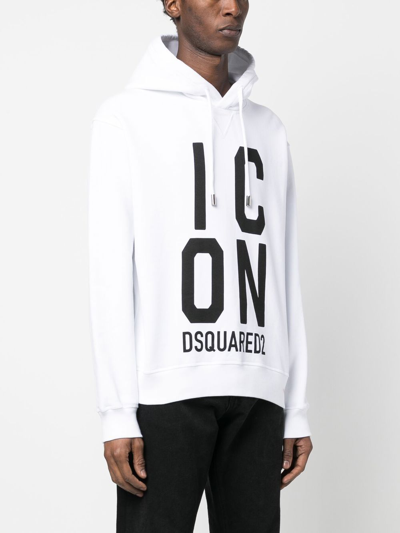 Shop Dsquared2 Icon-print Cotton Hoodie In White