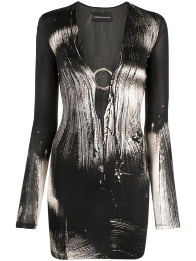 Shop Louisa Ballou Helios Printed Mesh Minidress In Black