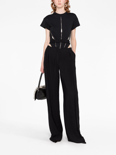 Shop Mugler Zip-embellished Organic-cotton Bodysuit In Black