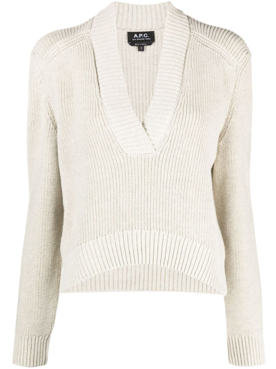 Shop Apc V-neck Cotton Jumper In Neutrals