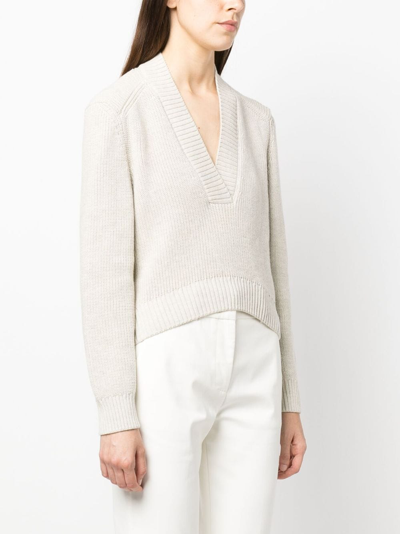 Shop Apc V-neck Cotton Jumper In Neutrals