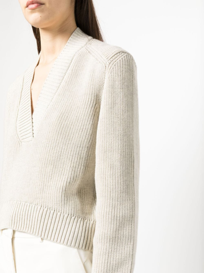 Shop Apc V-neck Cotton Jumper In Neutrals