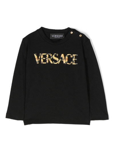 Shop Versace Barocco  Logo Cotton T-shirt In Black