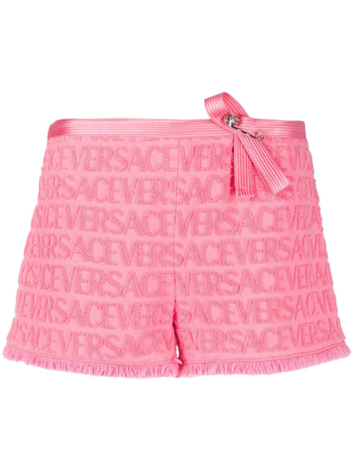 Shop Versace X Dua Lipa  Allover Devoré-cotton Shorts In Pink