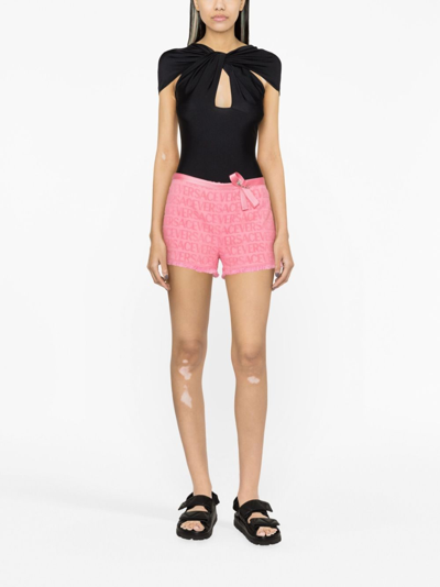 Shop Versace X Dua Lipa  Allover Devoré-cotton Shorts In Pink