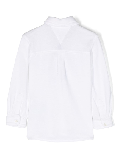 Shop Tommy Hilfiger Junior Logo-embroidered Cotton Shirt In White