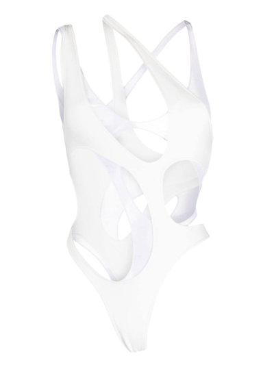 Shop Mugler Cut-out Swimsuit In White