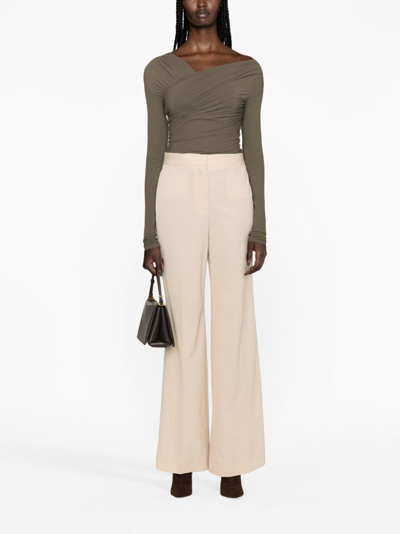 Shop Stella Mccartney Tailored Flared Stretch-wool Trousers In Neutrals