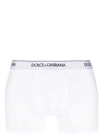 Shop Dolce & Gabbana Logo-waist Cotton Boxer Briefs (set Of Two) In White