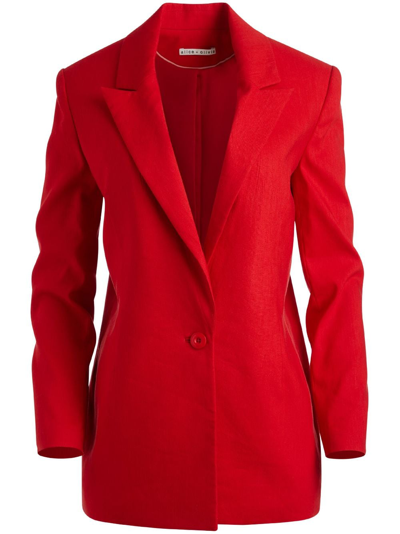 Shop Alice And Olivia Johanna Linen-blend Blazer In Red