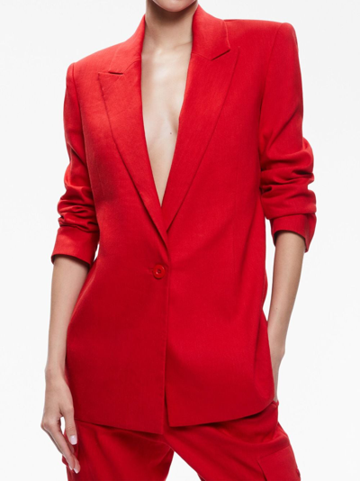 Shop Alice And Olivia Johanna Linen-blend Blazer In Red