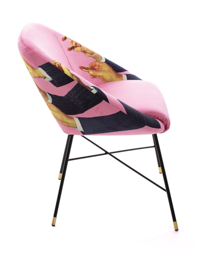 Shop Seletti Lipstick-print Padded Chair In Pink