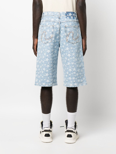 Shop Erl Star Patterned-jacquard Denim Shorts In Blue