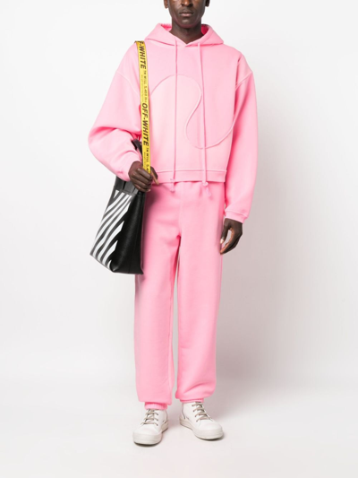 Shop Erl Raised-logo Fleece Track Pants In Pink