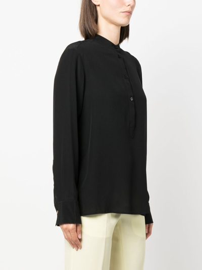 Shop Stella Mccartney Band-collar Silk Blouse In Black