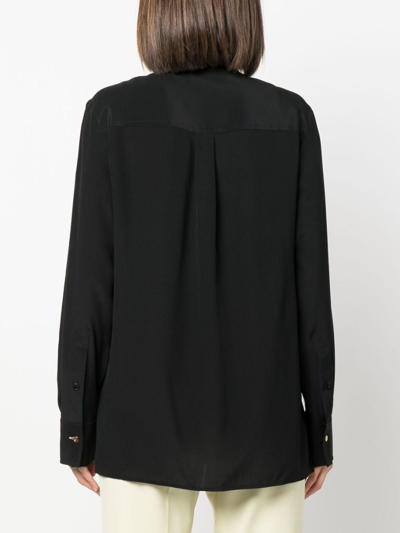 Shop Stella Mccartney Band-collar Silk Blouse In Black