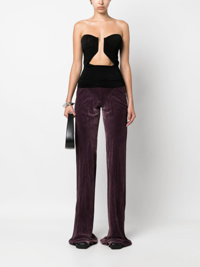 Rick Owens Bias Wide Waistband Velvet Knit Pants In Purple
