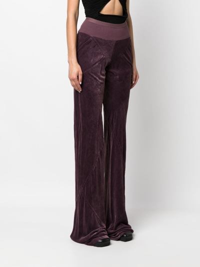 Rick Owens Bias Wide Waistband Velvet Knit Pants In Purple