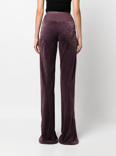 Rick Owens Bias Wide Waistband Velvet Knit Pants In Purple