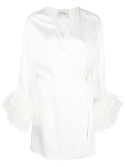 Shop Art Dealer Iris Feather-detail Wrap Minidress In White