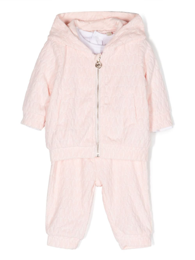 Shop Michael Kors Monogram-jacquard Cotton Tracksuit Set In Pink