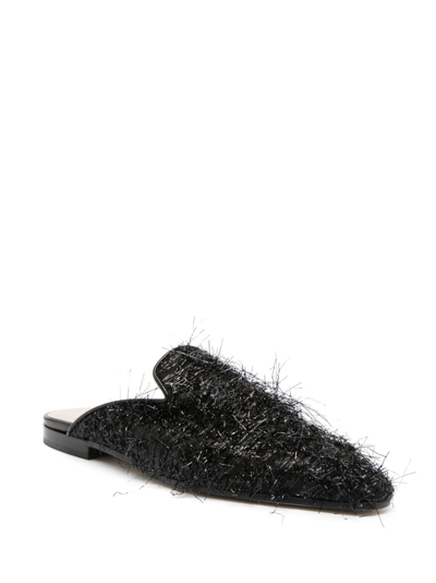 Shop Fabiana Filippi Textured-finish Square-toe Mules In Black