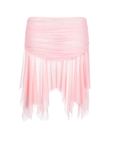Shop Gimaguas Asymmetric Ruched Tulle Miniskirt In Pink