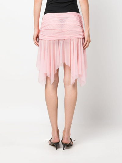 Shop Gimaguas Asymmetric Ruched Tulle Miniskirt In Pink