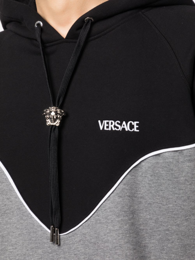Shop Versace Logo-print Panelled Hoodie In Black