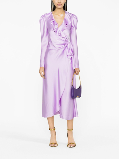 Shop Philosophy Di Lorenzo Serafini Ruffle-detailing V-neck Dress In Purple