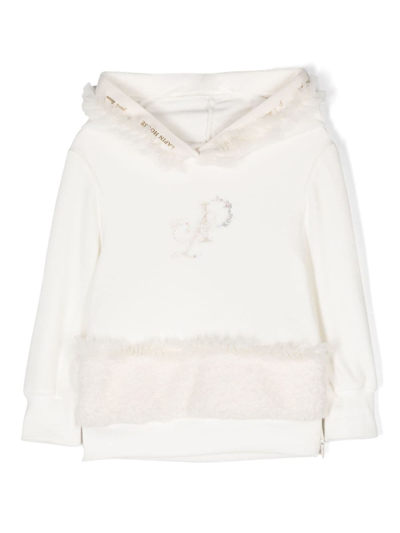 Shop Lapin House Embroidered Ruffle-trim Hoodie In White