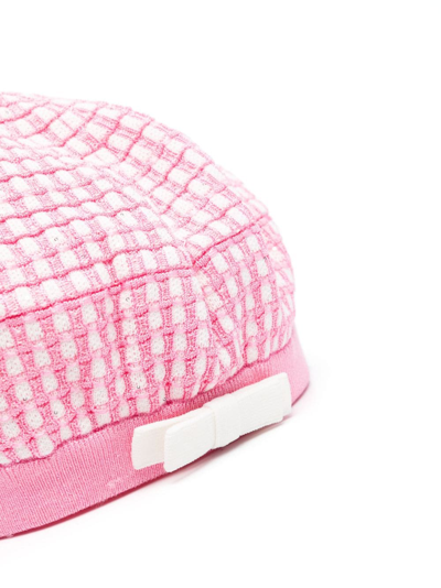 Shop Self-portrait Checkered Knitted Beret In Pink