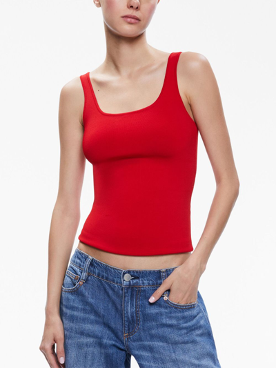 Shop Alice And Olivia Daryn Scoop-neck Knitted Top In Red