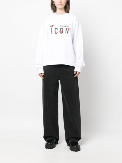 Shop Dsquared2 Icon-print Cotton Sweatshirt In White