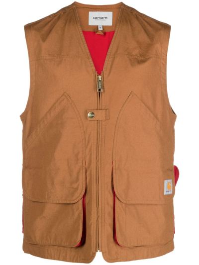 Shop Carhartt Heston Panelled Utility Vest In Brown