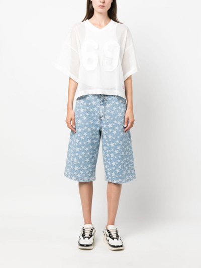Shop Erl Star-pattern Cotton Denim Shorts In Blue