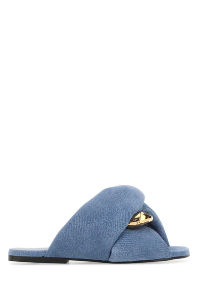 Jw Anderson Twist Chain Denim Slide Sandals In Blue