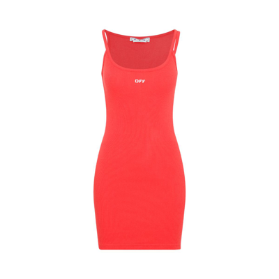 Shop Off-white Cotton Basic Rib Dress In Red