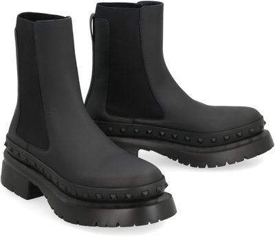 Shop Valentino Garavani - Rockstud M-way Leather Chelsea Boots In Black
