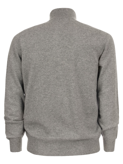 Shop Brunello Cucinelli Cashmere Turtleneck Sweater With Zip In Grey Melange
