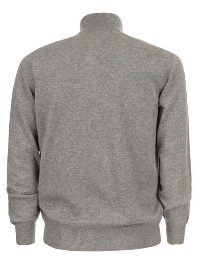 Brunello Cucinelli Cashmere Quarter Zip Sweater In Grey Melange